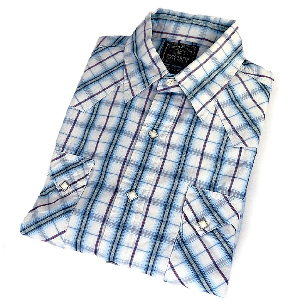 Lucky Brand Western Blue Plaid Shirt